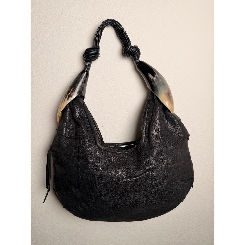 Ghurka Women’s Leather Horn Handle Hobo Handbag Black Rare Luxury Boho - Picture 2 of 10